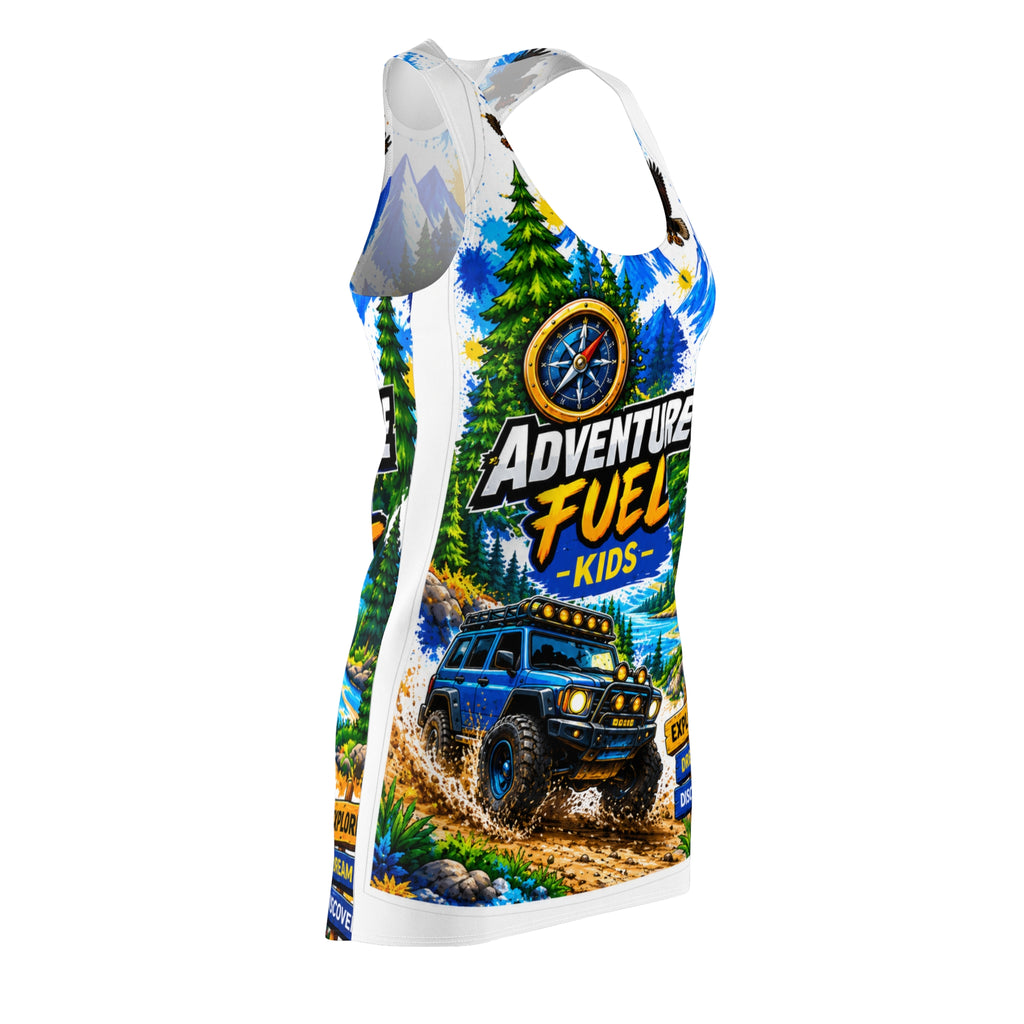 Racerback Dress — "Adventure Fuel Kids" Off-Road Mountain Print