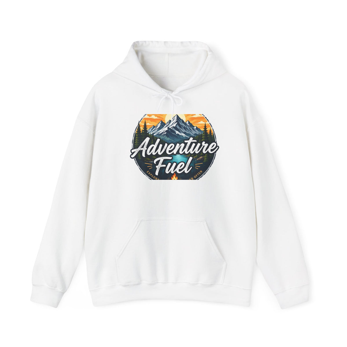 Adventure Fuel Hoodie — Retro Mountain Outdoor Travel Graphic Hooded Sweatshirt