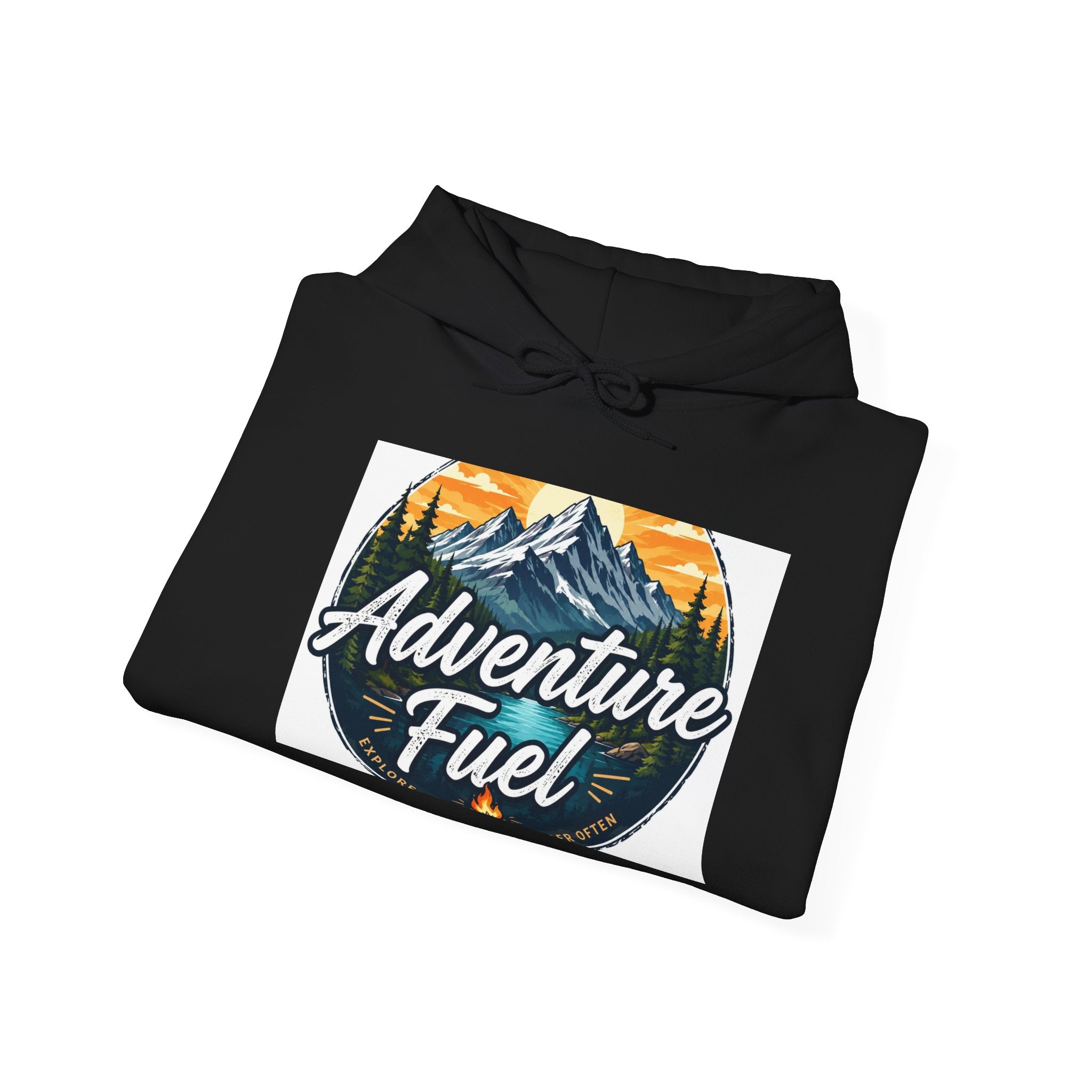 Adventure Fuel Hoodie — Retro Mountain Outdoor Travel Graphic Hooded Sweatshirt