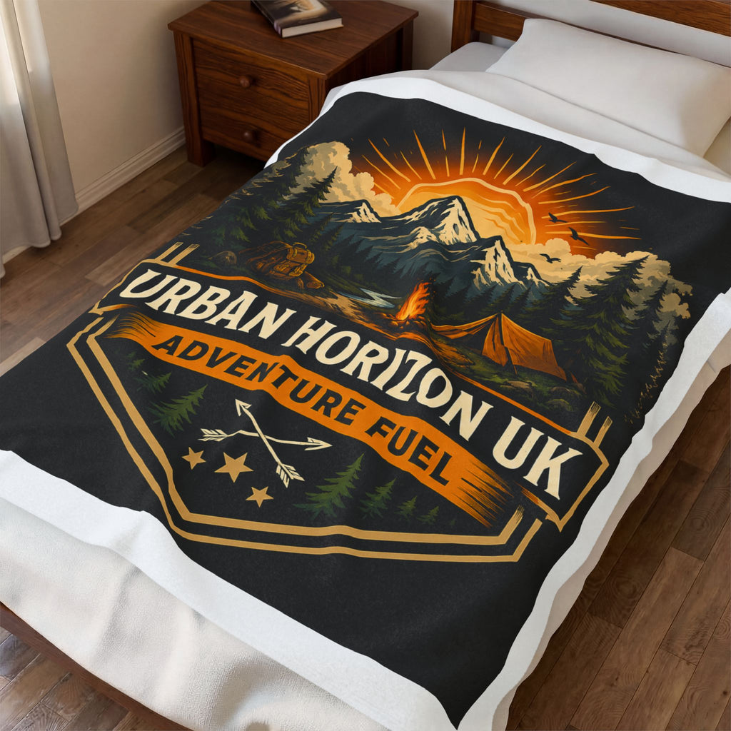 Adventure Camp Velveteen Blanket — "Urban Horizon UK: Adventure Fuel" Camping Throw