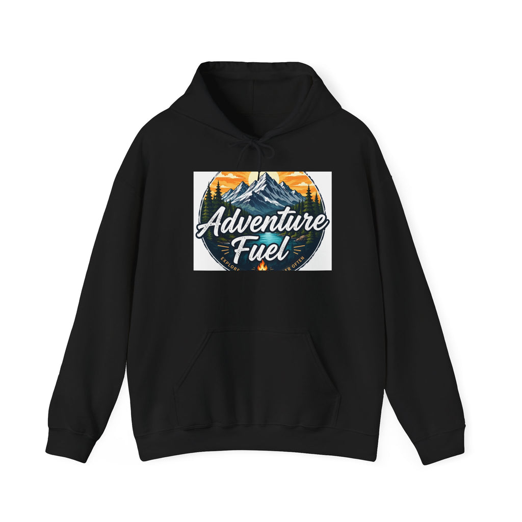 Adventure Fuel Hoodie — Retro Mountain Outdoor Travel Graphic Hooded Sweatshirt