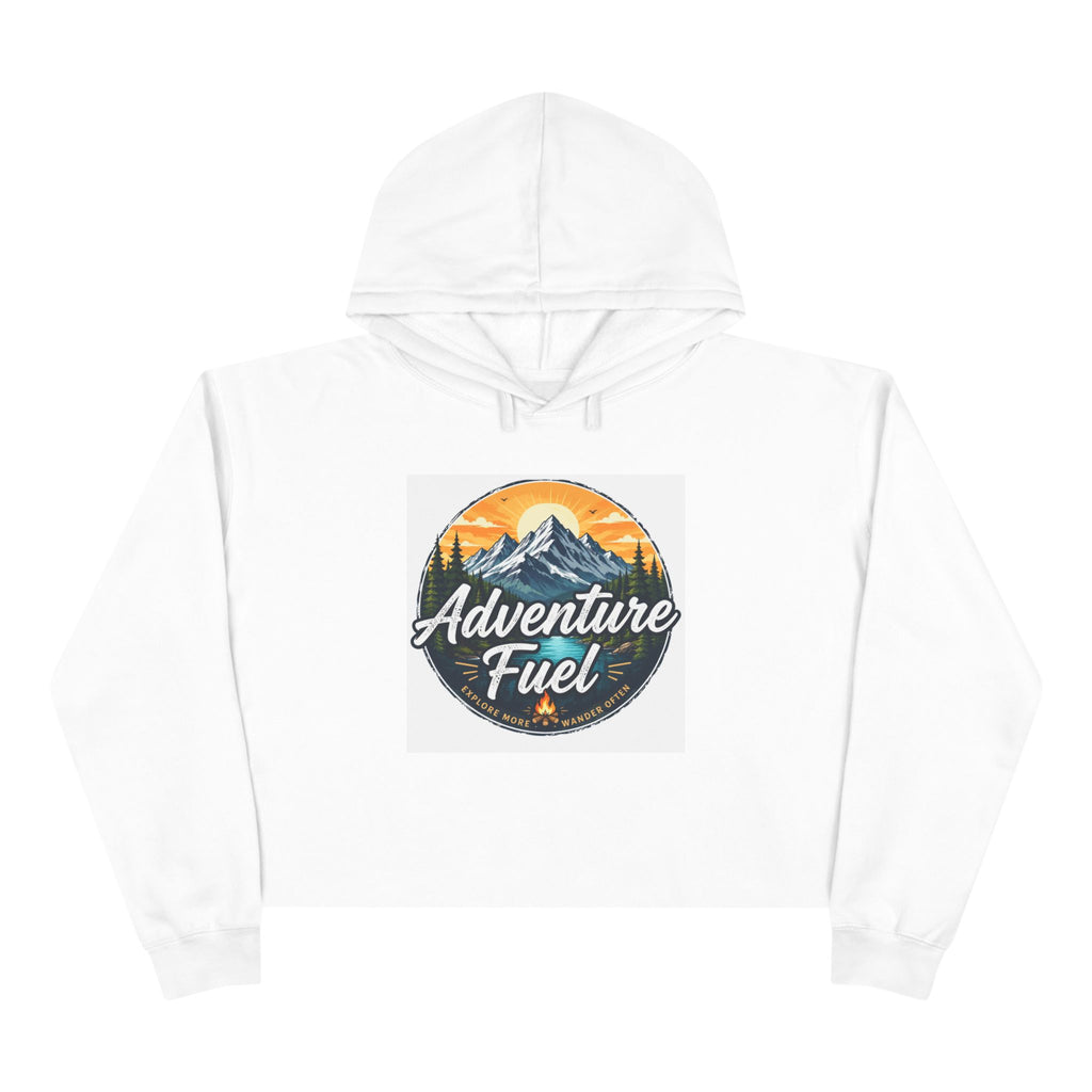 Adventure Fuel Crop Hoodie — Mountain Camping Graphic Hoodie