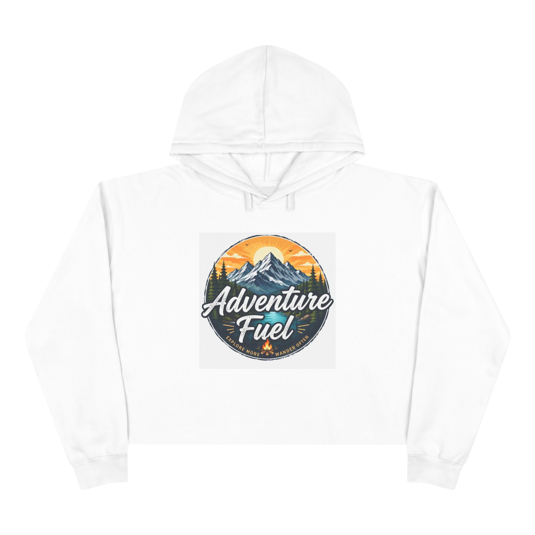 Adventure Fuel Crop Hoodie — Mountain Camping Graphic Hoodie