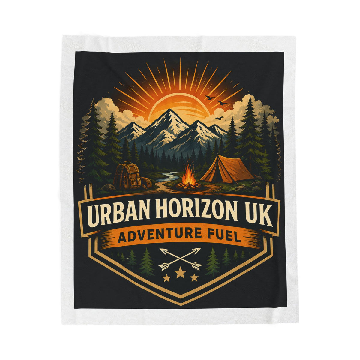 Adventure Camp Velveteen Blanket — "Urban Horizon UK: Adventure Fuel" Camping Throw
