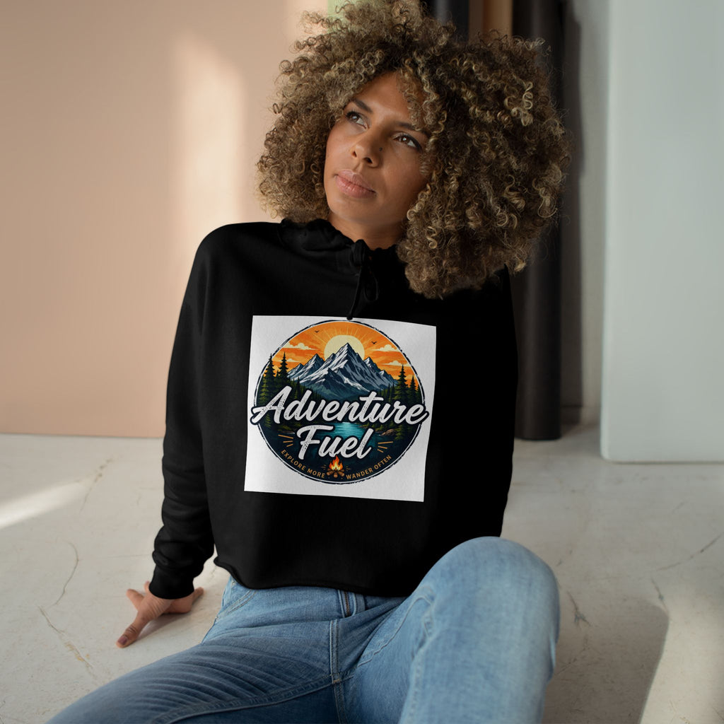 Adventure Fuel Crop Hoodie — Mountain Camping Graphic Hoodie