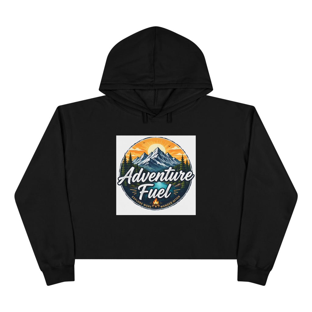 Adventure Fuel Crop Hoodie — Mountain Camping Graphic Hoodie