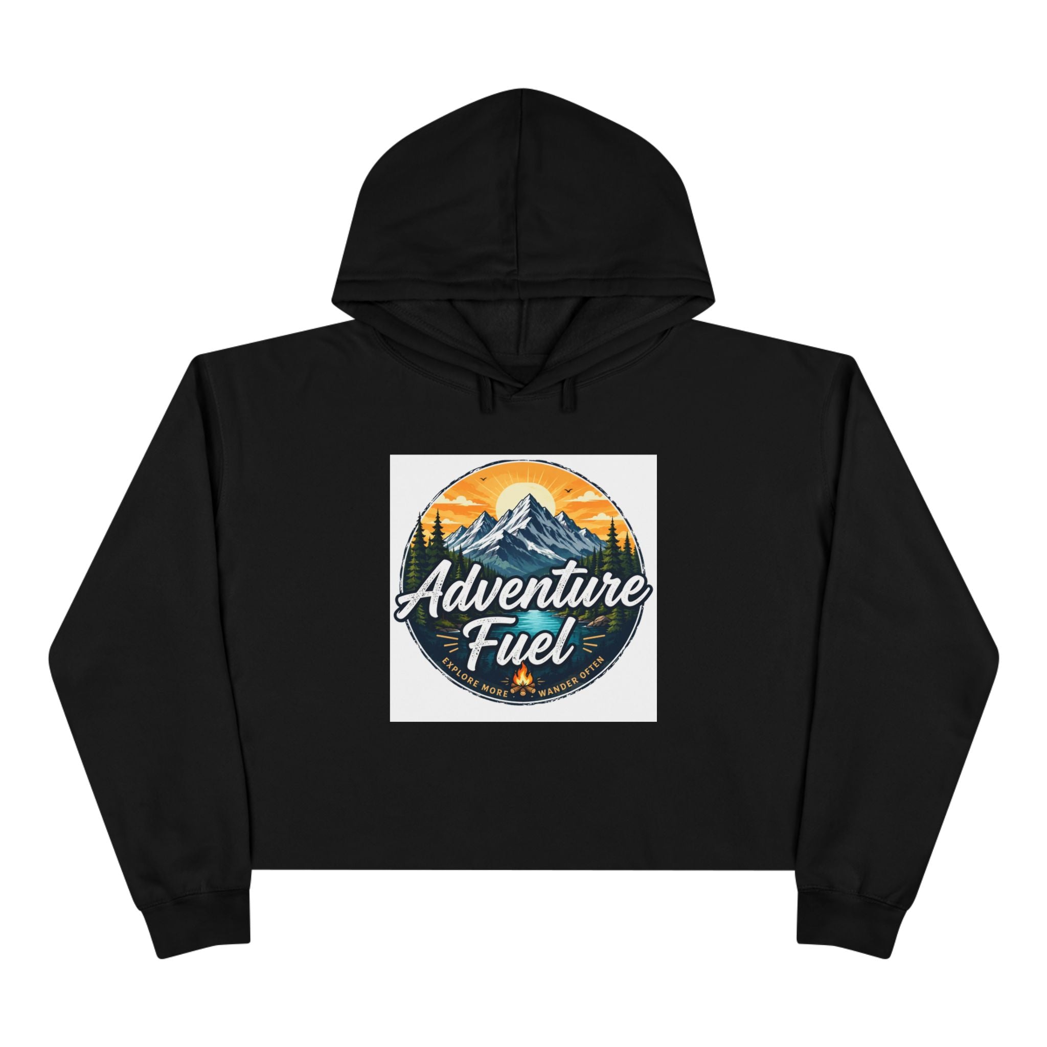 Adventure Fuel Crop Hoodie — Mountain Camping Graphic Hoodie
