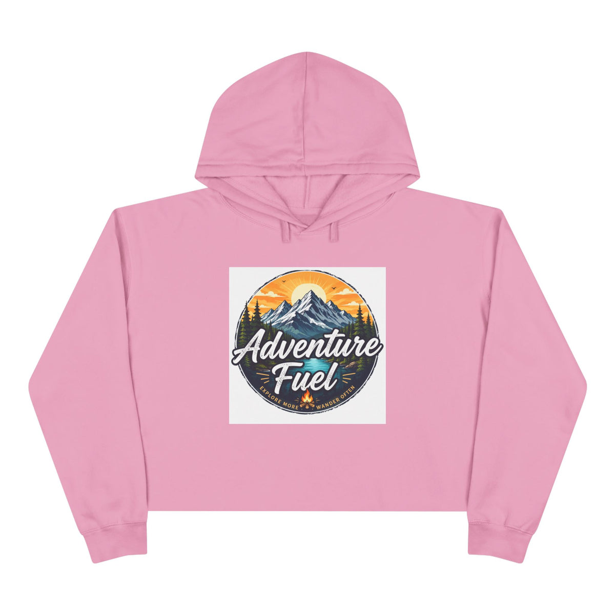 Adventure Fuel Crop Hoodie — Mountain Camping Graphic Hoodie