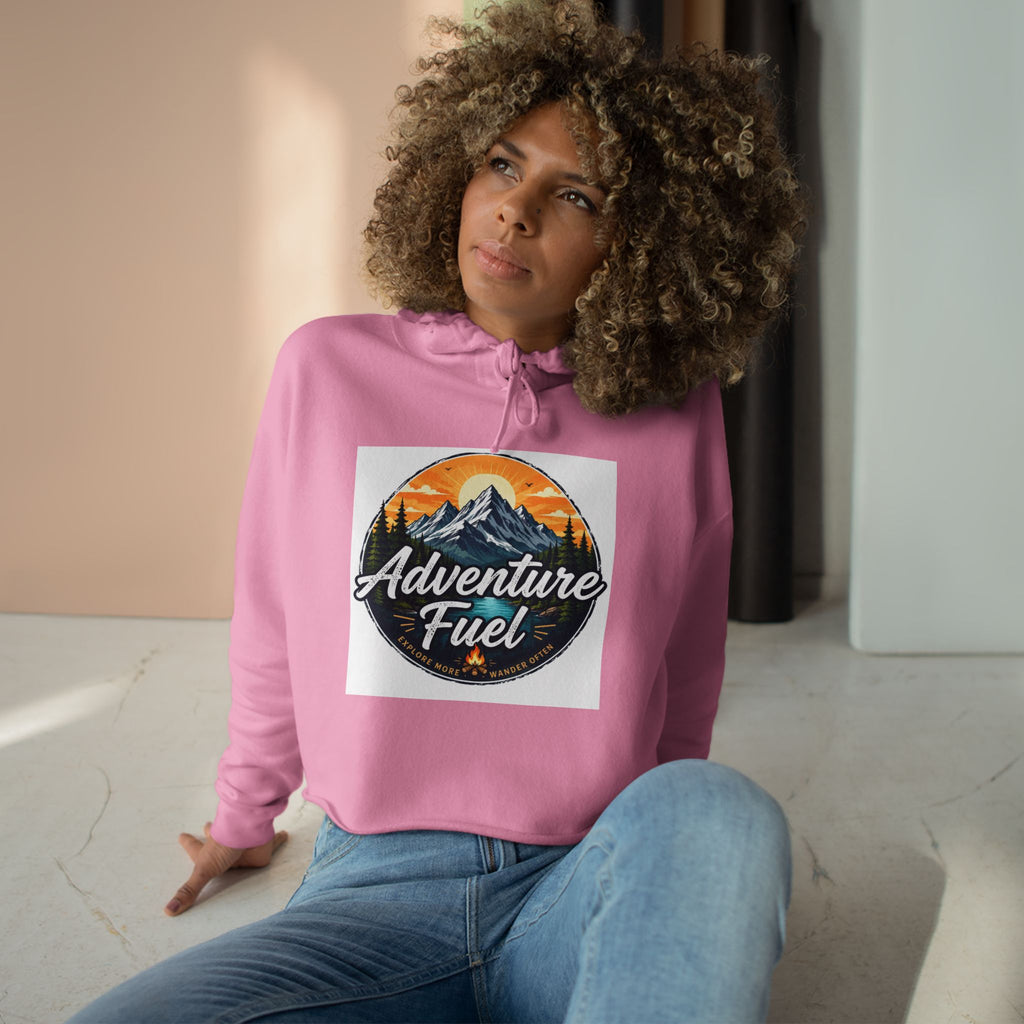 Adventure Fuel Crop Hoodie — Mountain Camping Graphic Hoodie
