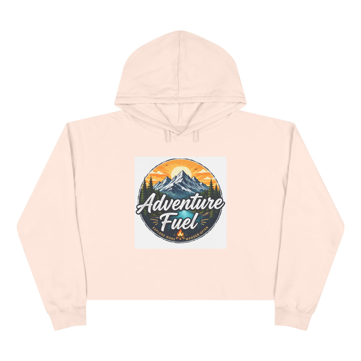Adventure Fuel Crop Hoodie — Mountain Camping Graphic Hoodie