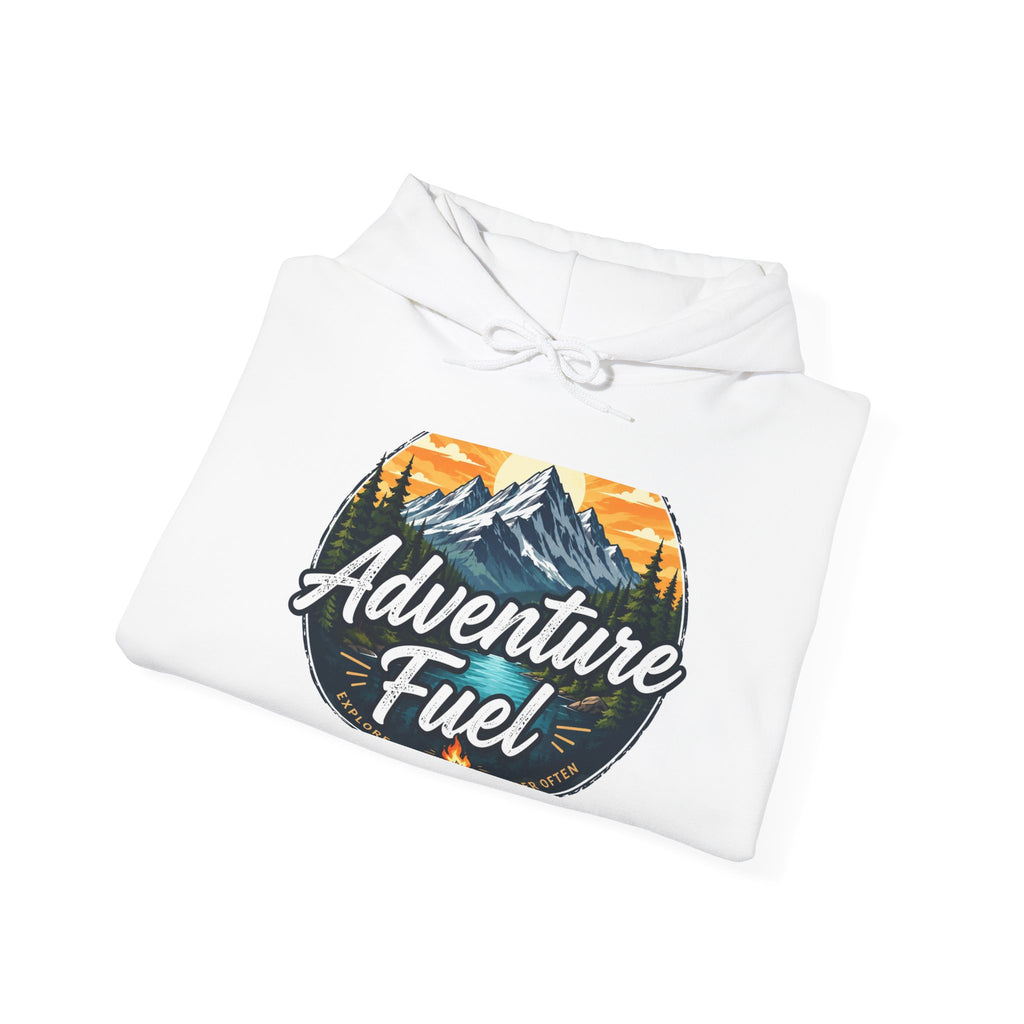 Adventure Fuel Hoodie — Retro Mountain Outdoor Travel Graphic Hooded Sweatshirt