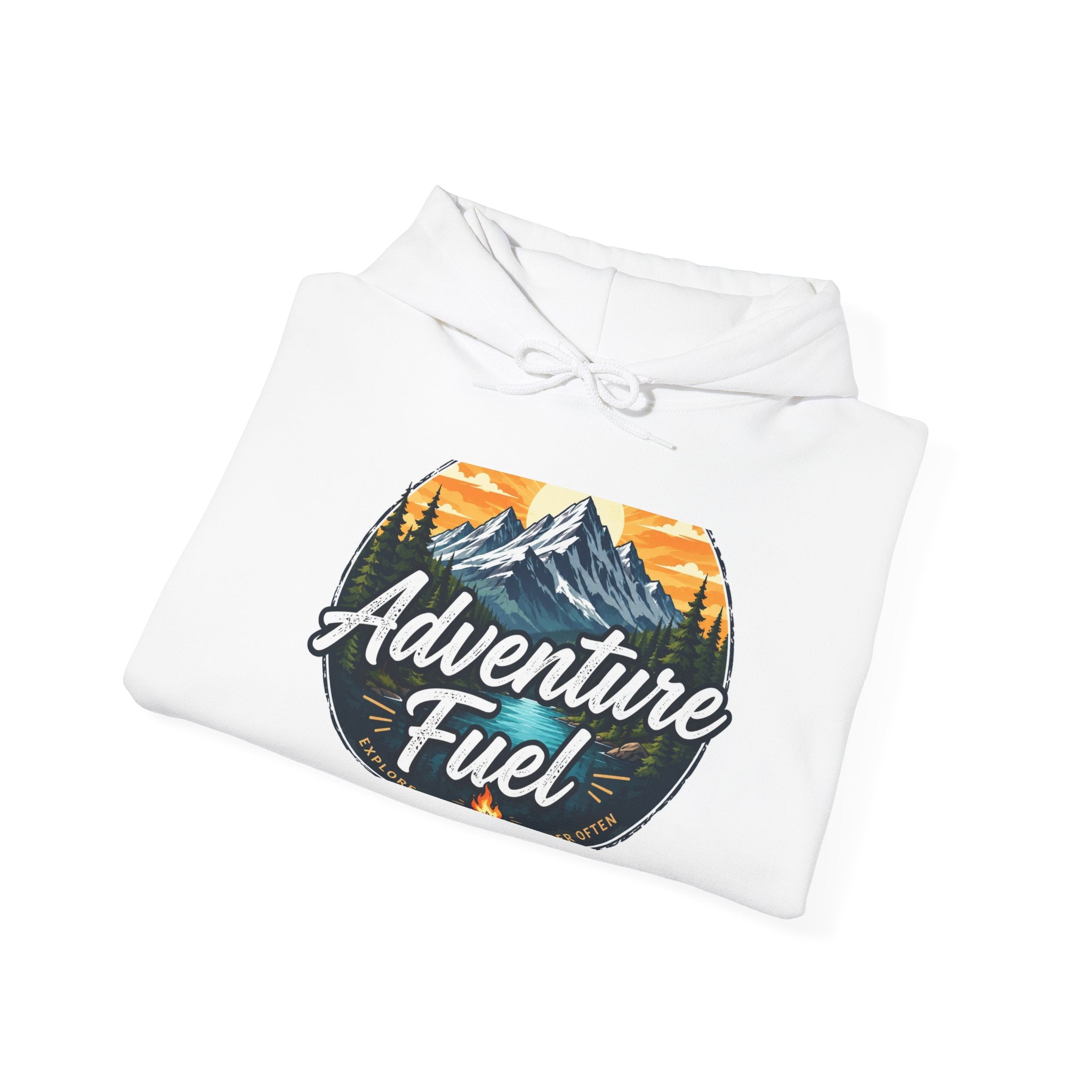 Adventure Fuel Hoodie — Retro Mountain Outdoor Travel Graphic Hooded Sweatshirt